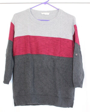 Tara By Vince Camuto Color Block 3/4 Sleeve Sweater Size Women's Small Gray Red